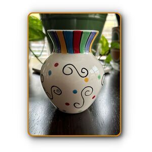 4" Pottery Hand Painted Ceramic Vase Multicolor Swirls and Dots Vintage Y2K 90s